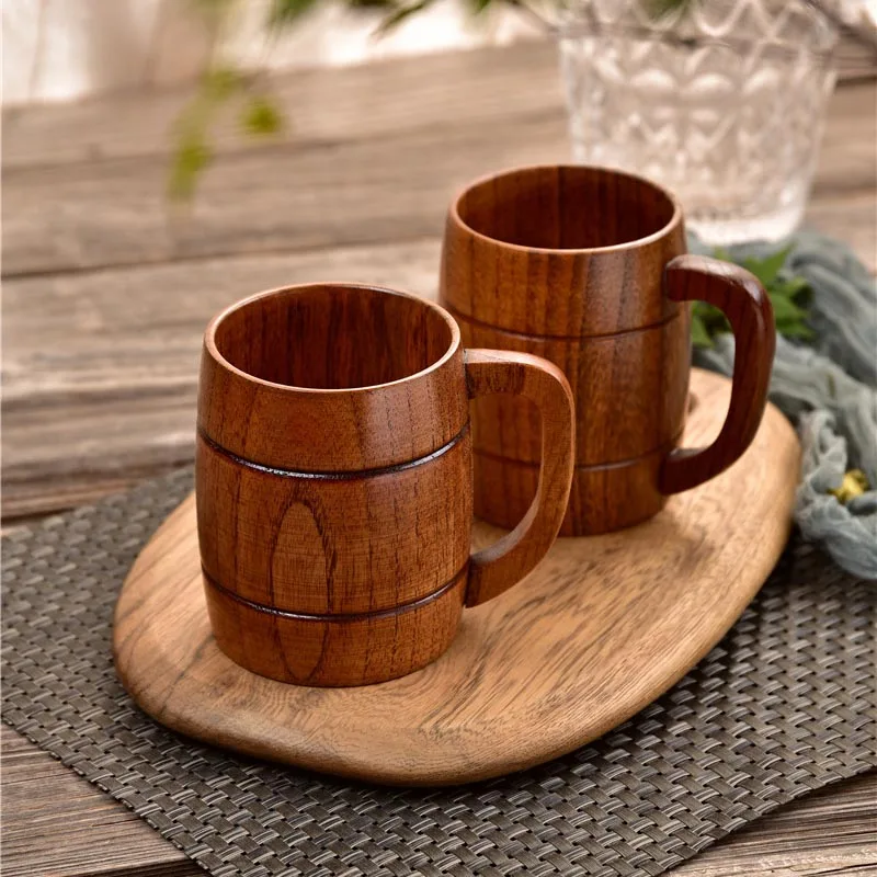 Wooden Beer Mug Water Cup Oak Wood Style Classic Antique High Quality for Bar Party and Home Use