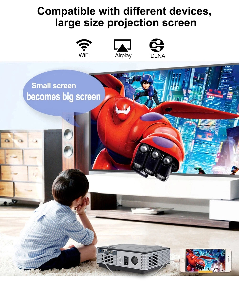 EUG Full HD Max WUXGA 1920X1200 4K видео 6500 люмен светодиодные синие зубные проекторы Система домашнего кинотеатра с Android wifi