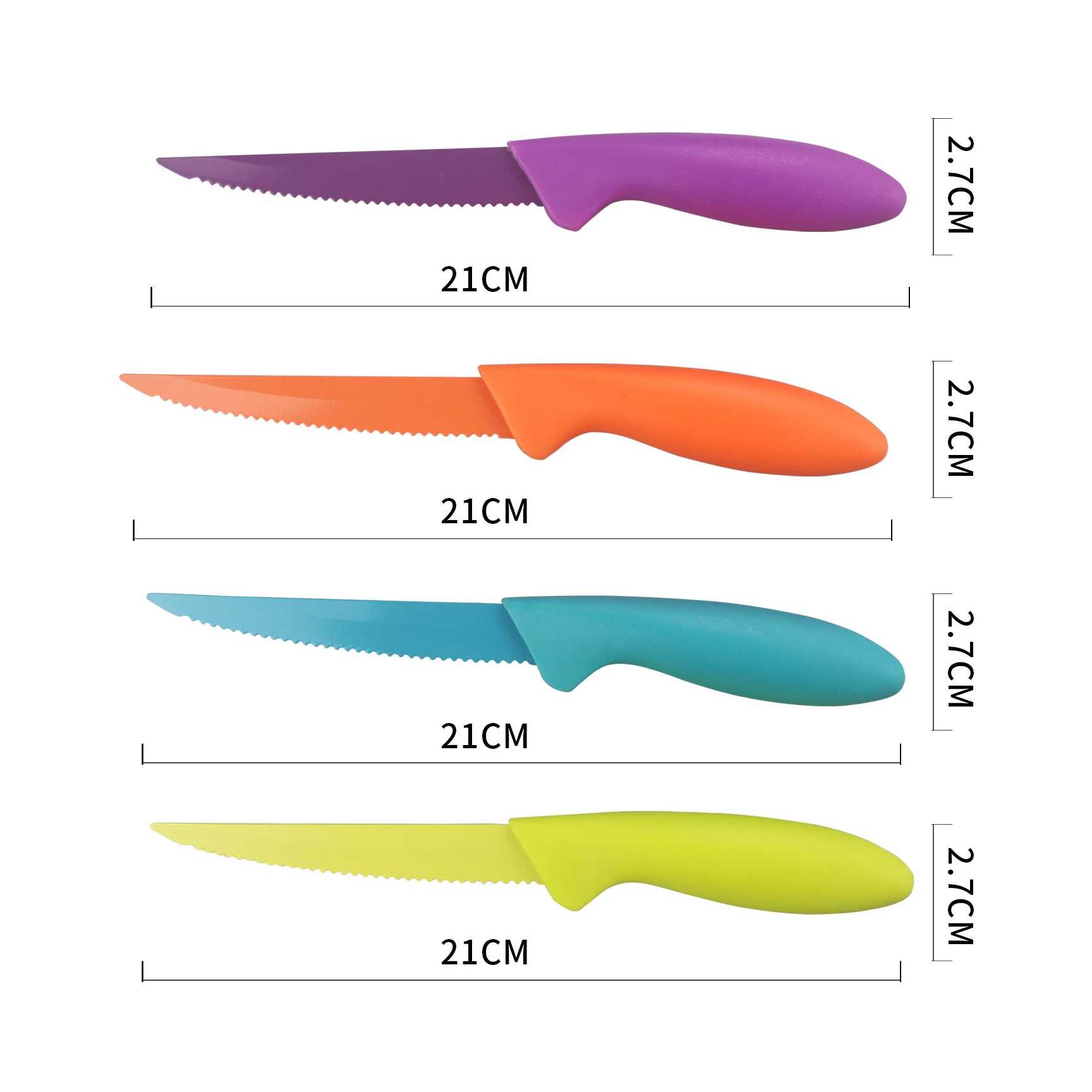 Homsense Manufacturers Wholesale Wholesale Kitchen Accessories Colorful Non-stick Coating 4 Pcs Steak Knife Set