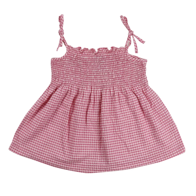 
Infant Baby Girls Printed Dress Sling Sweet Beach Dress Cotton Toddler Kids Plaid Dress Boutique 