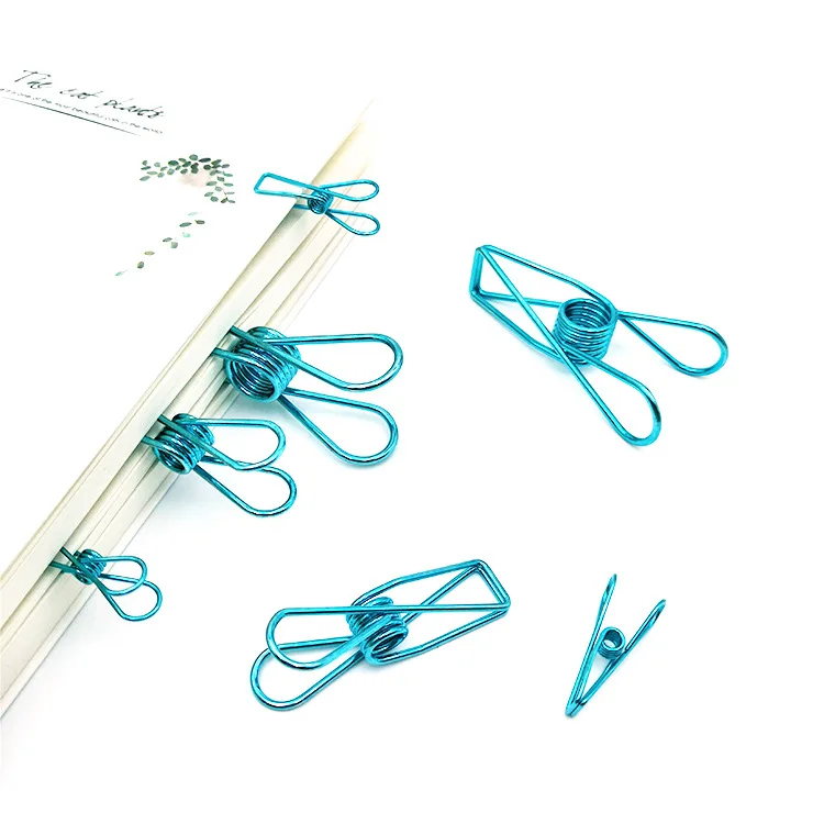 Multipurpose  Blue Color Metal Photo Clips Steel Wire Clothes Hanging Pegs Binder Paper Clips Food Bag Clips