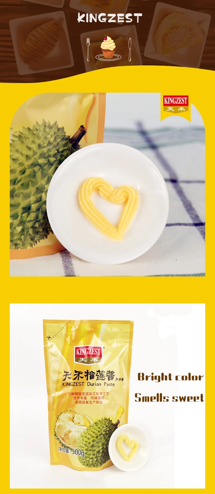 Durian melle cake filling Baked with durian sauce for pizza dessert Snow Mee Niang Shortjam and durian puree