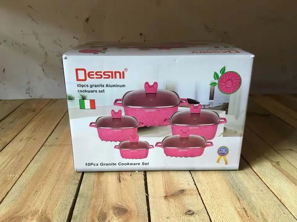 10pcs Dessini die casting non-stick nonstickaluminum cookware set with square shape