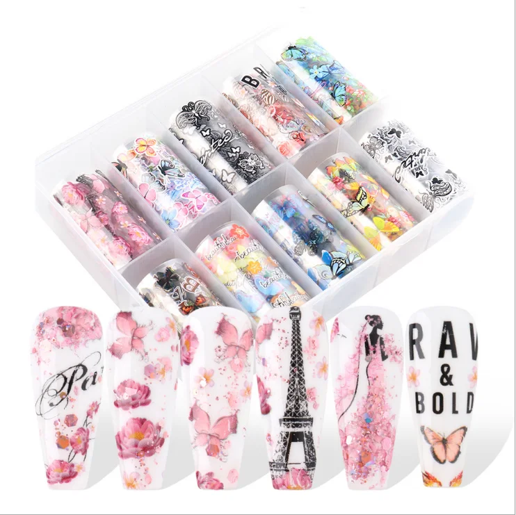 
Cross-border hot nail art starry sky paper ins classic pink Japanese butterfly tower nails starry sky sticker nails 