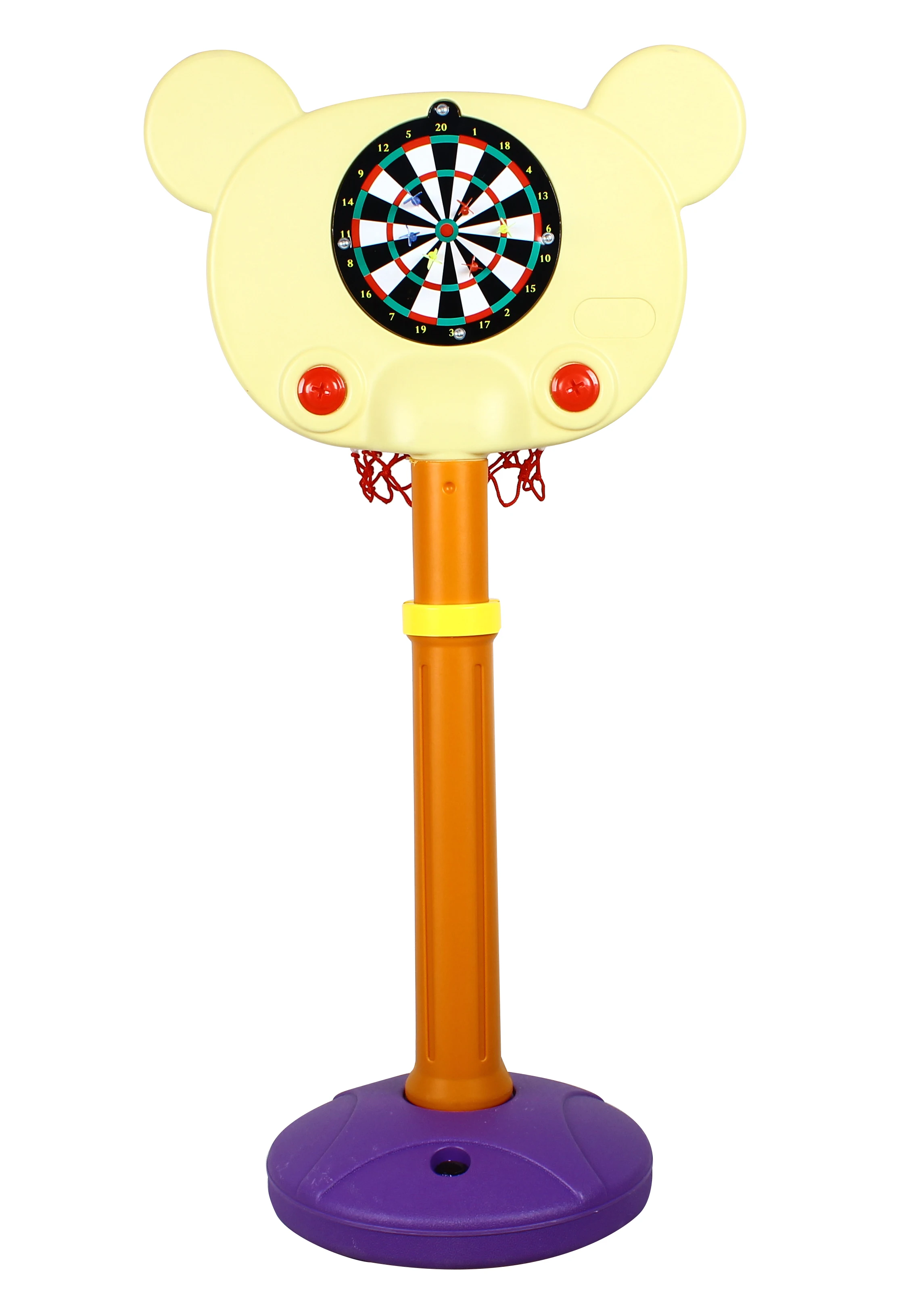 Portable Kids Basketball Hoop Stand Bear Type with Adjustable PE Backboard and Rim Includes Net Accessory