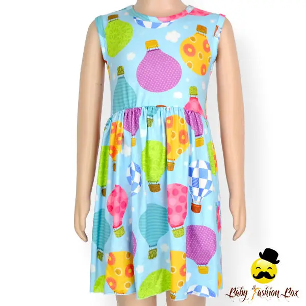 Yihong  Baby Girls Printed Hot Air Balloon Sleeveless Children Frock Design For 0 to 6 Years Old Girls