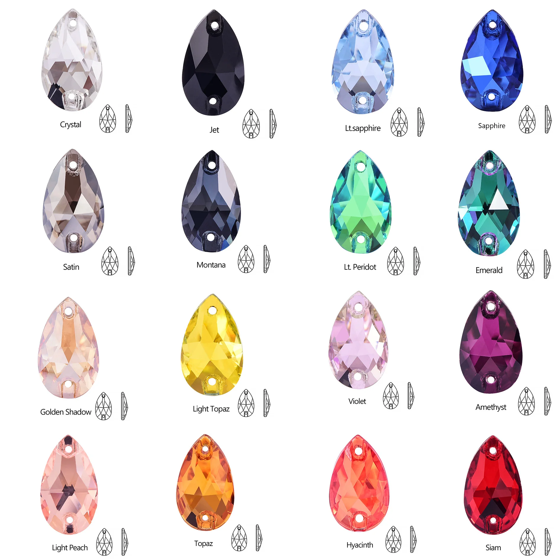 BOBOHOO Wholesale Flat Back Teardrop Sew On Crystal Stones Glass Big Crystals Gold Back Sewing Rhinestones for Fashion Dresses