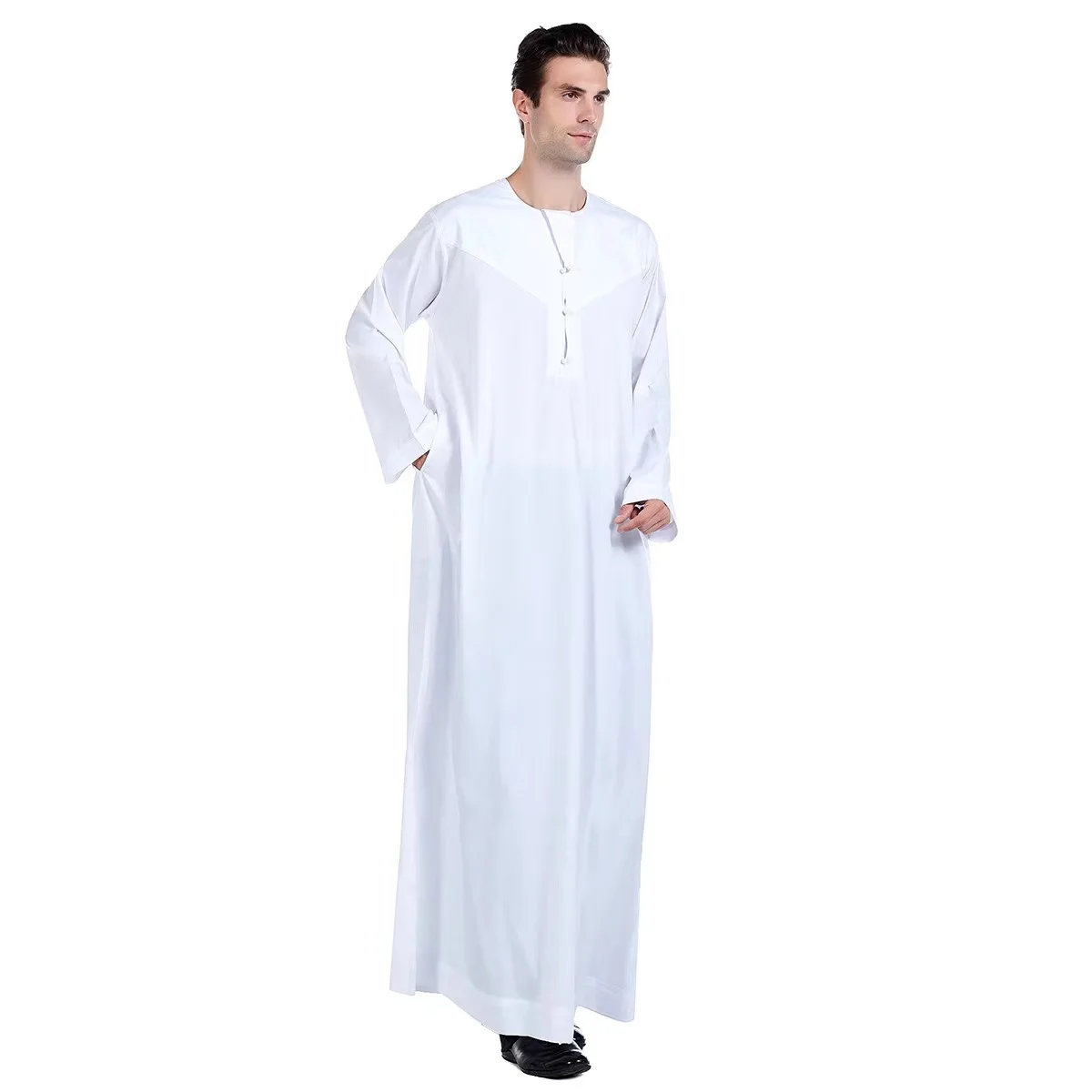 Arab Saudia Arabia Malaysia Men Long Sleeve Crew Neck with button Thobe Thawb Caftan Muslim Robe Men clothing