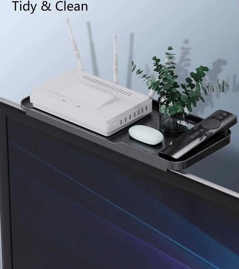 Adjustable Foldable Stand Rack Simple Style TV Top Storage Bracket for Monitor Computer Screen & Cellphone Top Shelf Storage