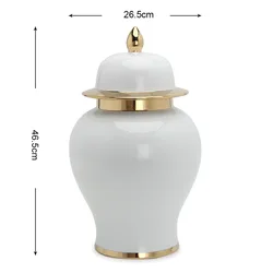Оптовая продажа, большая декоративная белая и Золотая банка имбиря для дома и отеля, керамическая ваза с крышкой