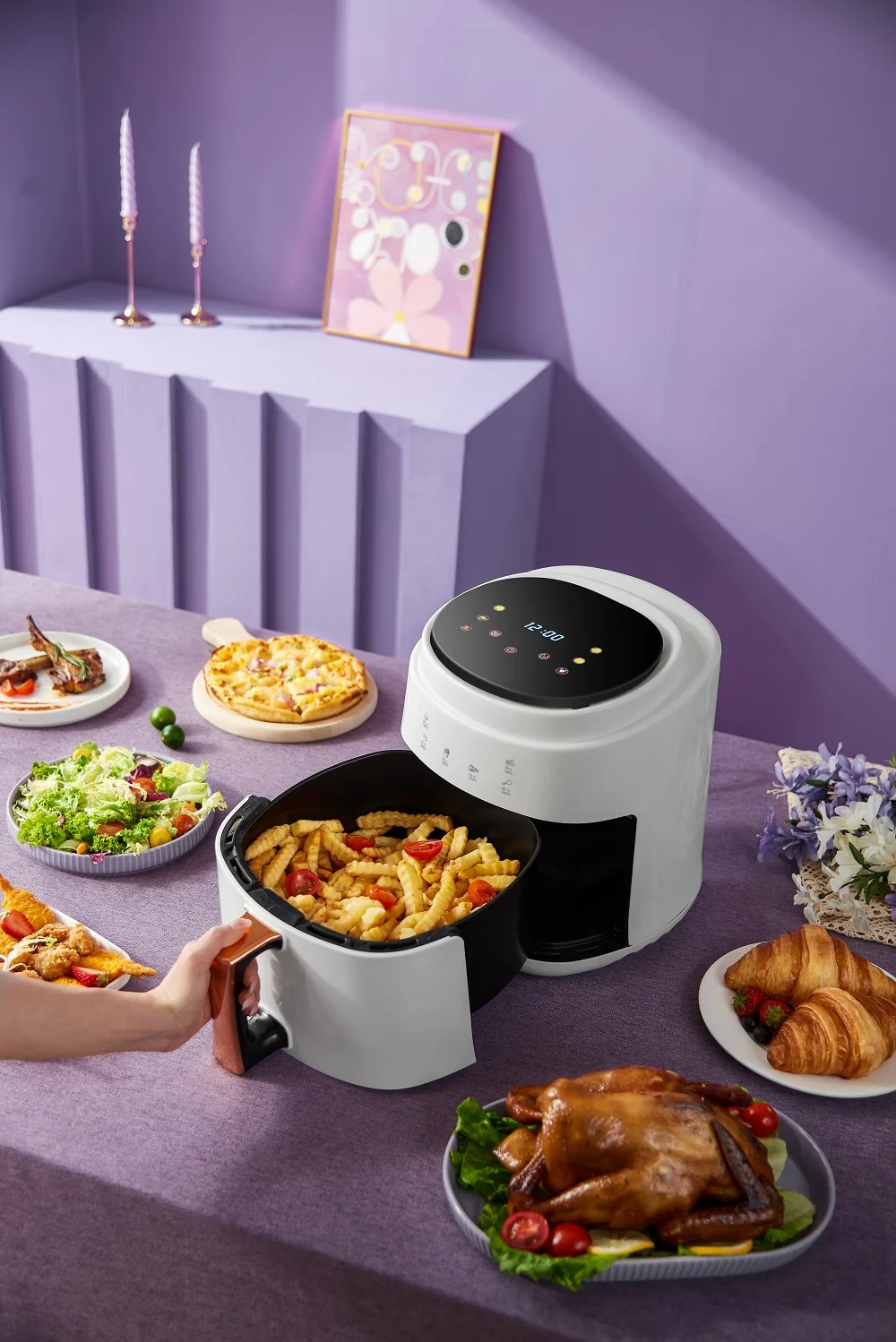 8L large capacity air fryer oven family home smart oilless health 360 degree air circulation heating air deep fryer