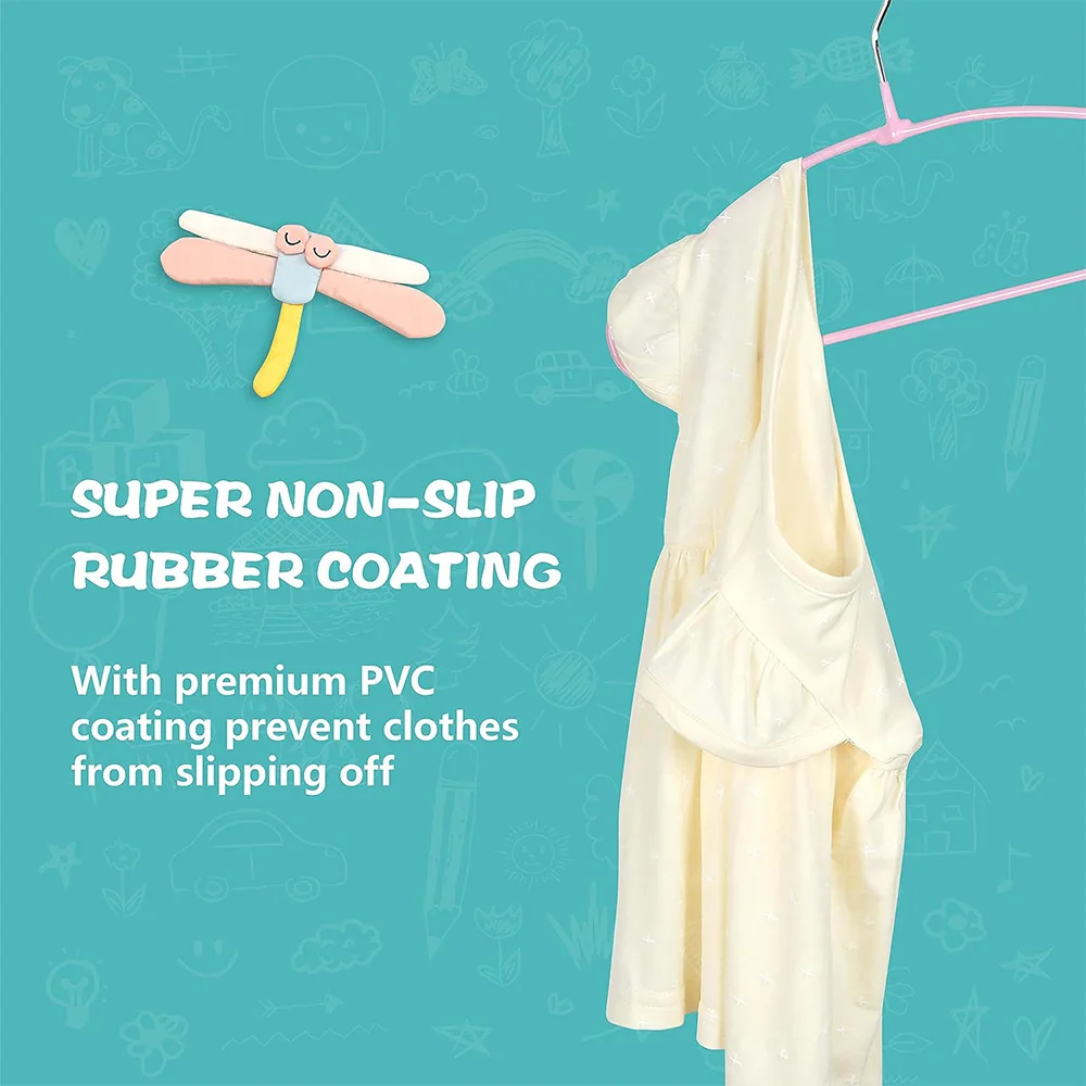 LINDON Colorful Non Slip Scented PVC Coated Metal Wire Baby Kids Hangers for Clothes