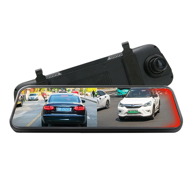 Оптовая продажа автомобильная видеокамера 9 66 дюйма 1080P зеркальный видеорегистратор зеркало заднего вида Автомобильный двойная камера