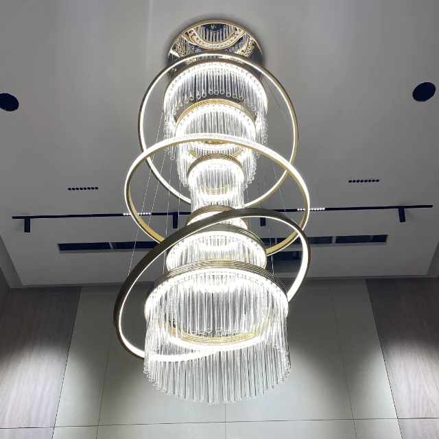 MARSDEN double height luxury decorate Europe Modern Long Glass Chandelier stairwell LED chandelier