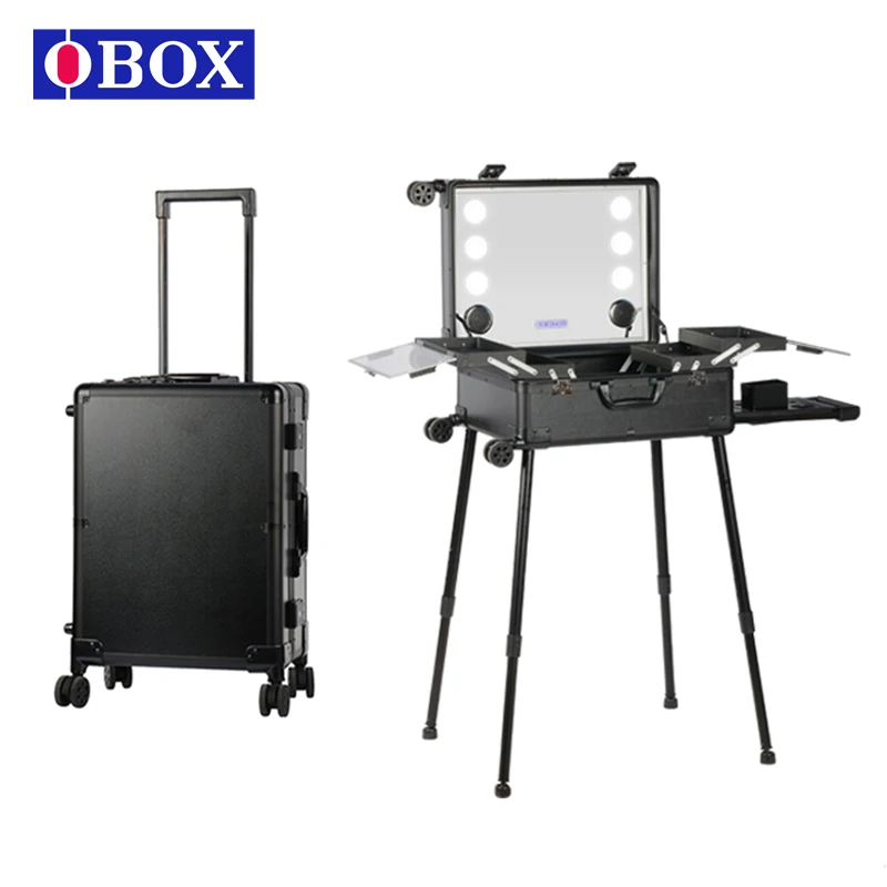 22 Inch Cosmetic Trolley with Bluetooth, Professional Artist Cosmetic Organizer Box Travel Salon Station