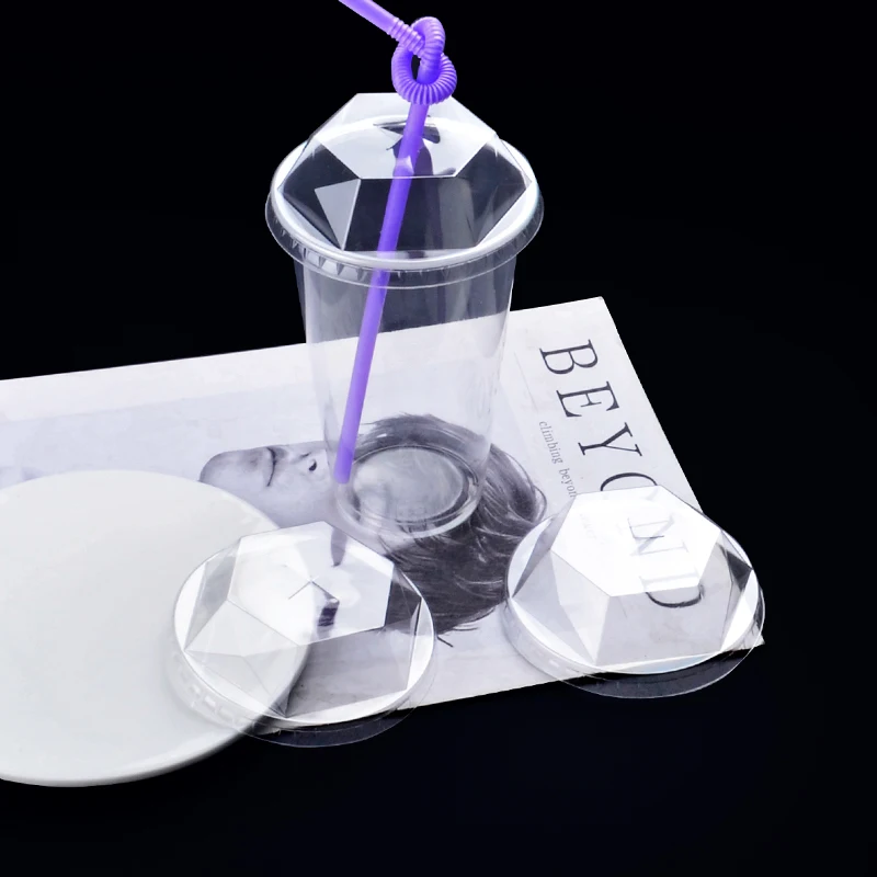 Hexagonal shape rhomboid plastic lid for 90mm calider plastic or paper coffee yogurt cup