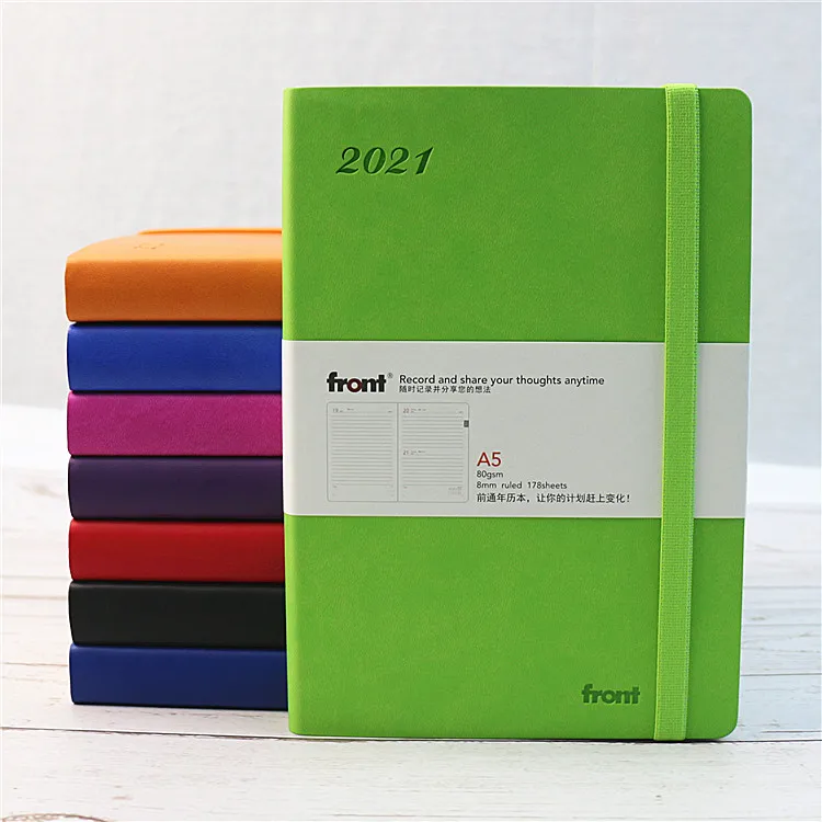 2021 wholesale student B5 A5 A6 personal day weekly monthly yearly planner print dot grid blank custom pu leather notebook