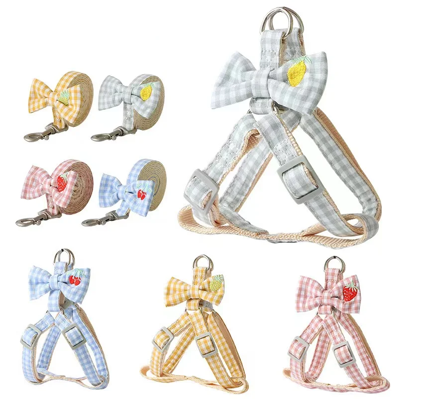 New spot Pipi Tao clear fresh wind fruit embroidery lead rope small and medium-sized dog teddy leash dog leash