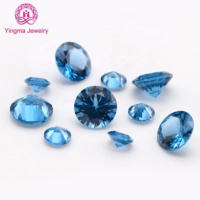 Wholesale price artificial spinel gems 120# blue 3mm to 8mm all sizes best round shape loose synthetic spinel gemstone