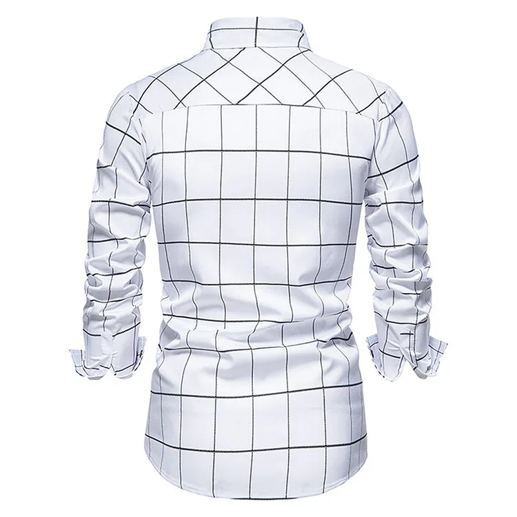 New Mens Social Shirts Autumn And Winter Casual Plaid Stitching Long-sleeved Single-Breasted Lapel Fashion Shirt