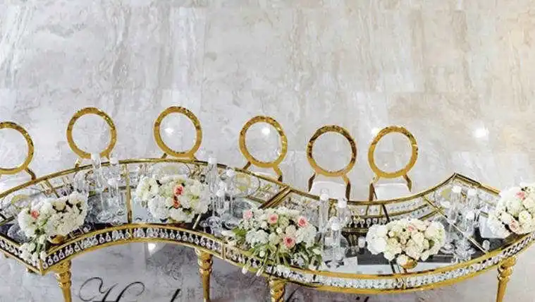 designs glass metal legs stainless steel wedding coffee dining table set 6 chairs