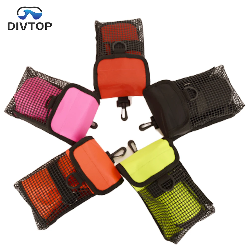 Heavy Duty Dive Finger Spool Reel SMB Safety Marker Buoy Mesh Gear Bag Carrier Pouch Swivel Clip for Diving Snorkeling