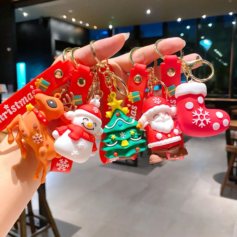 Wholesale Santa Key Chain 3D PVC Key Ring Lanyard Package Car Cute Cartoon Pendant Christmas Promotional Gifts