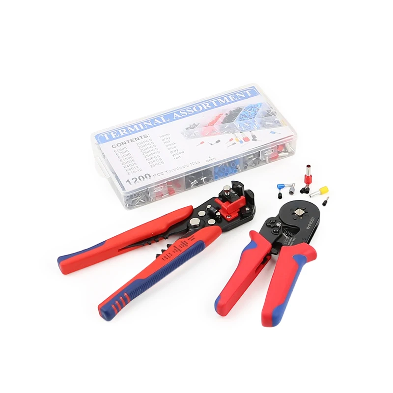 Factory tube ferrules Tubular 1200pcs terminal Manual sleeve rachet Cable wire cutter HSC8 6-4A Crimping pliers Tool Case