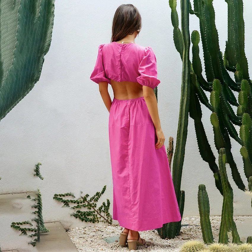 Korean V Neck Elegant Floral Print Slim Waist A-Line Dress Women Casual Summer Dresses Clothing