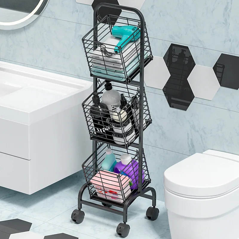 3 Tier Market Basket Storage Stand Kitchen Metal Wire Fruit and Vegetable Storage Basket Food Storage Chart with 4 Wheels