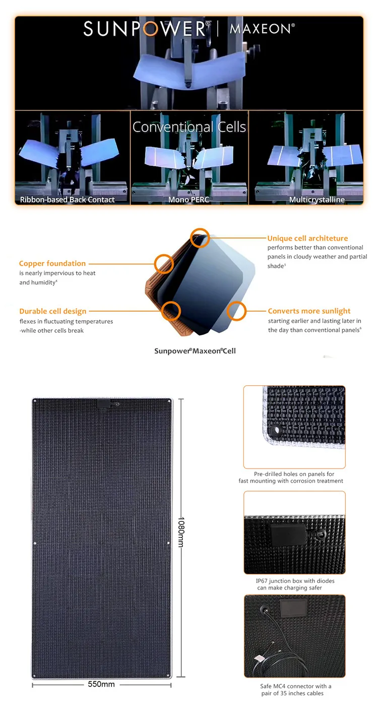 Factory Price Full Black 100W 120W 150W 200W 250 W 260W  Semi Flexible Solar Panel  for Caravan Camper Marine Boat