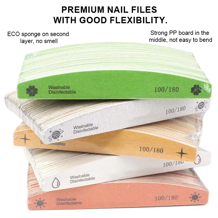 Double Sides Finger Filer Wooden 100 180 Grit Fingernail Manicure Tool Nail File Buffer for Home and Salon Use