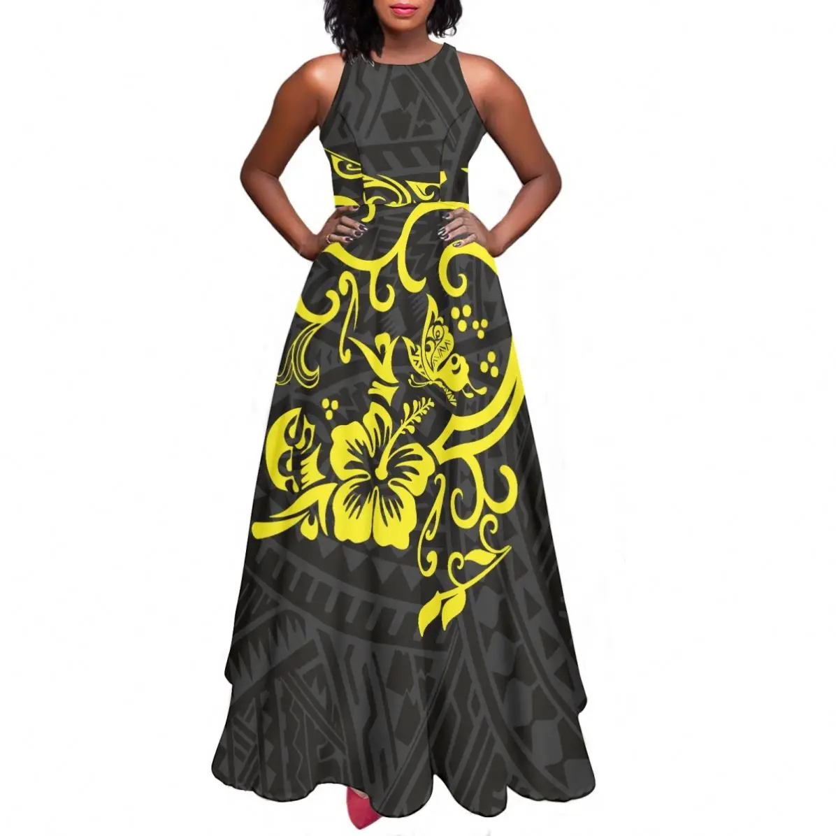 Evening Dress Polynesian Tribe Tattoo Totem Hibiscus Print Women Clothing Fashion China Manufacturer Full Swing Birth Day Dress