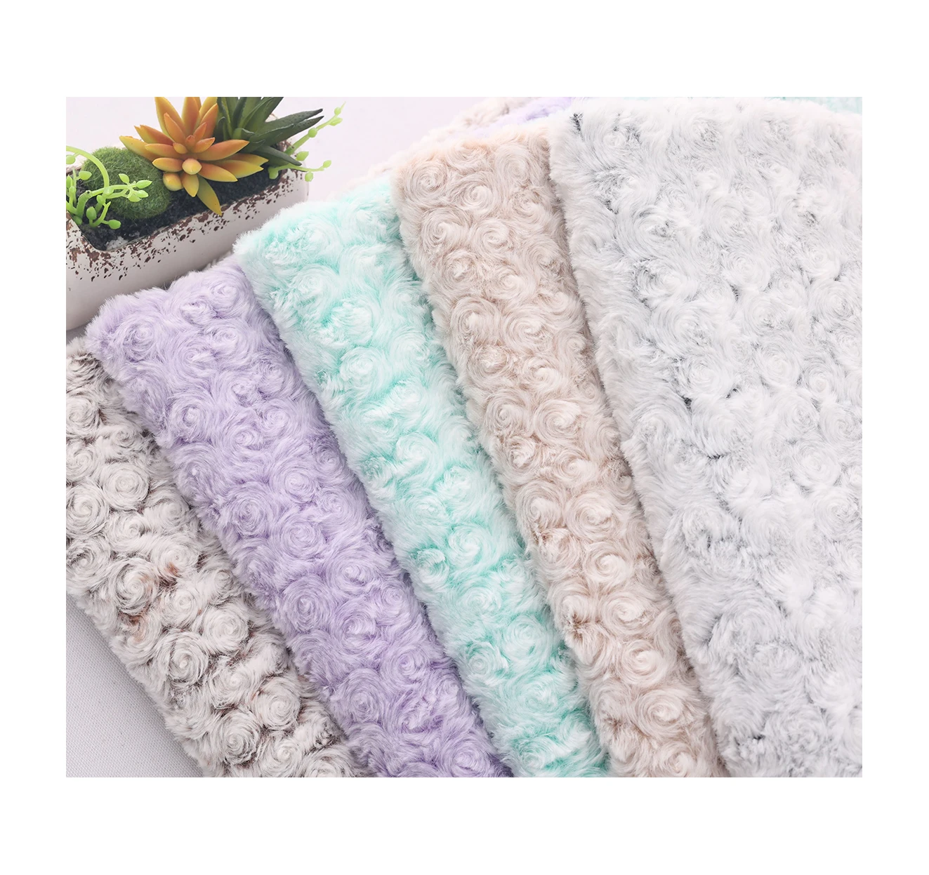 Recycled 100 polyester Brushed Textured Embossed Rose Brush Rabbit Fur Plush Fabric For Sofa Toy
