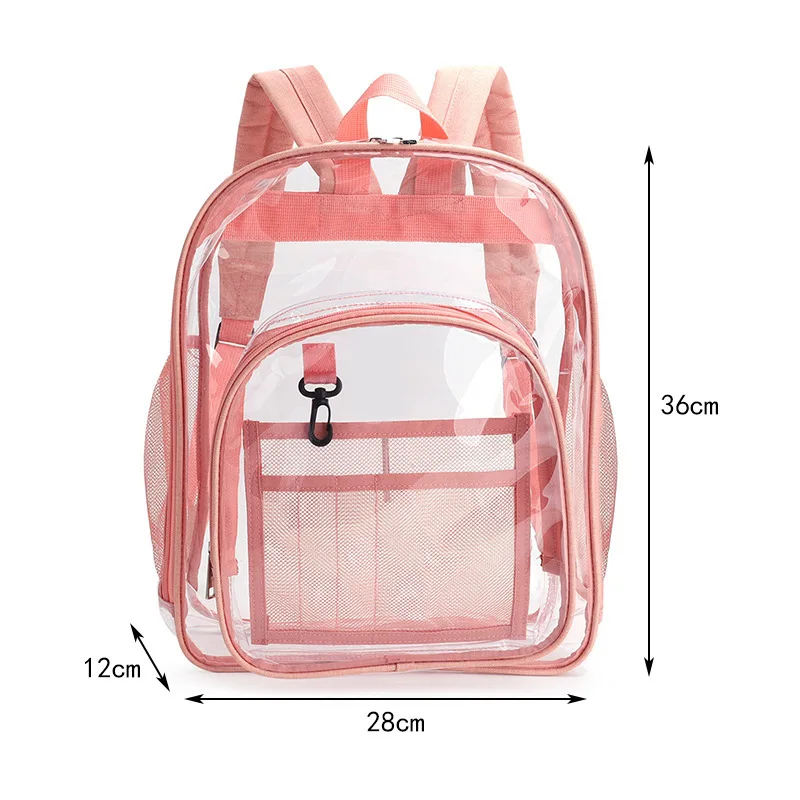 2024 New Unisex Customised School Bags Cute Pink Travel Shoulder Bagpack Transparent PVC Clear Backpacks For Students Boys Girls