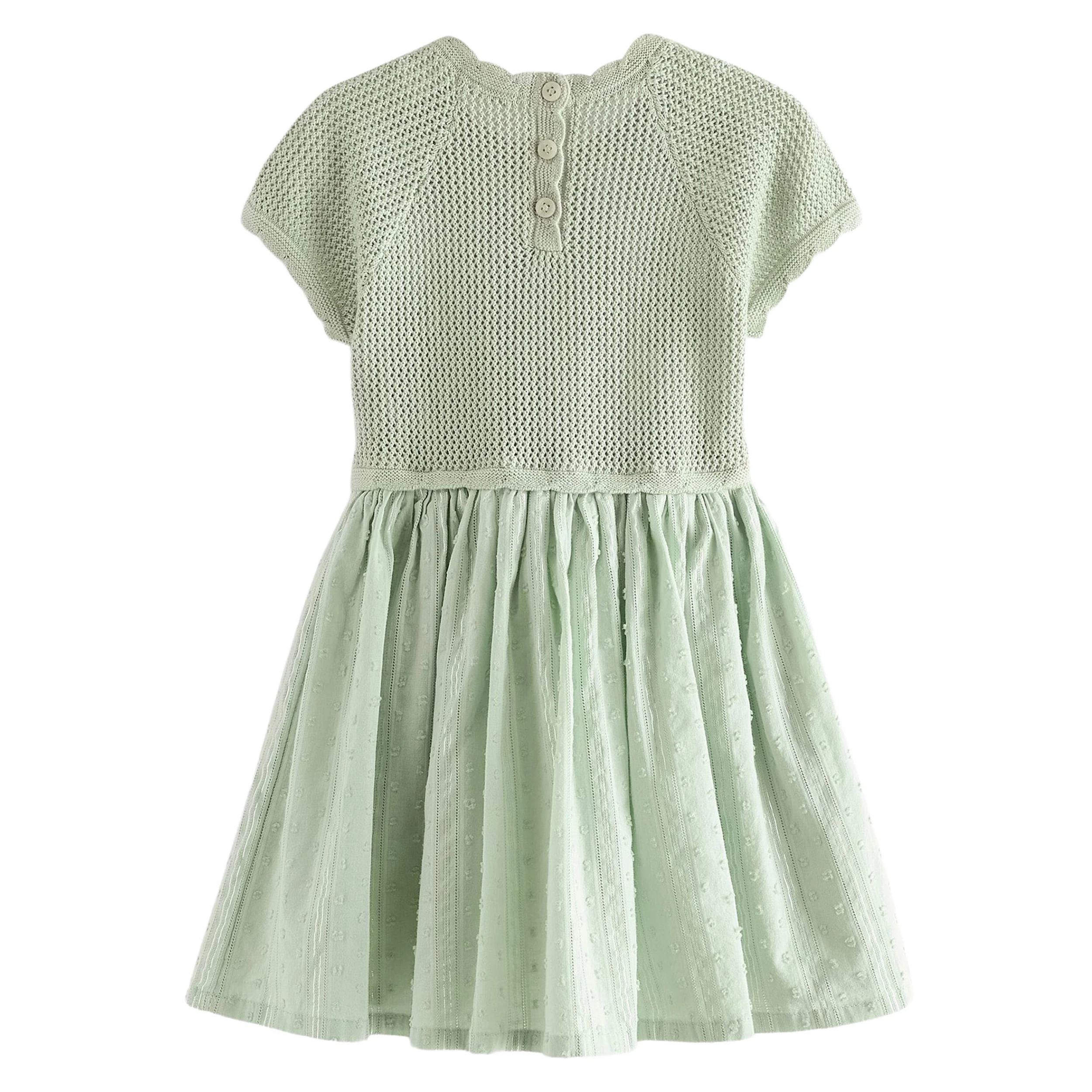 Custom Summer Floral Cotton Crochet Fit & Flare Baby Girls Dress Button Closure Bodice Children Frocks Clothing Kids Dresses