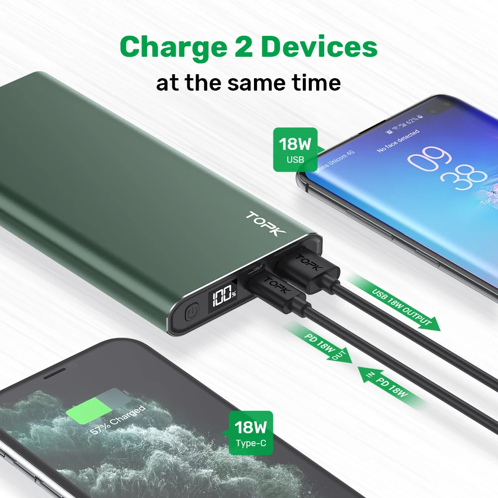 TOPK Quick Charging 10000mAh I1006P PD Powerbank Portable Mobile Charger Fast Charging Power Bank