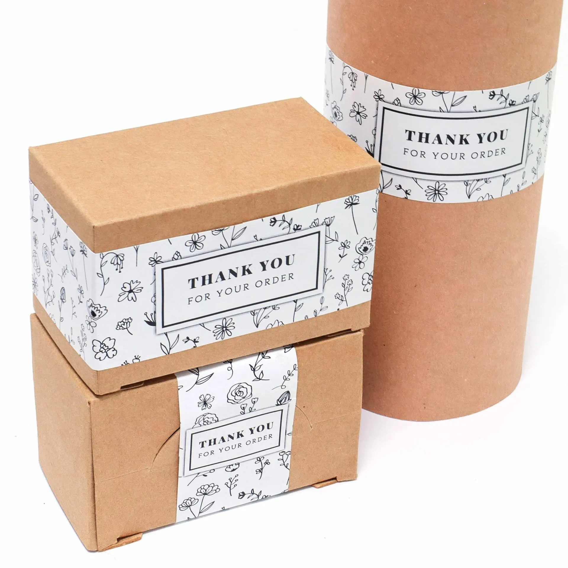 Waterproof Thank You Stickers  4*25 Cm Floral Rectangular Waist  Packaging  Label Sealing Stickers For Small Business Commodity
