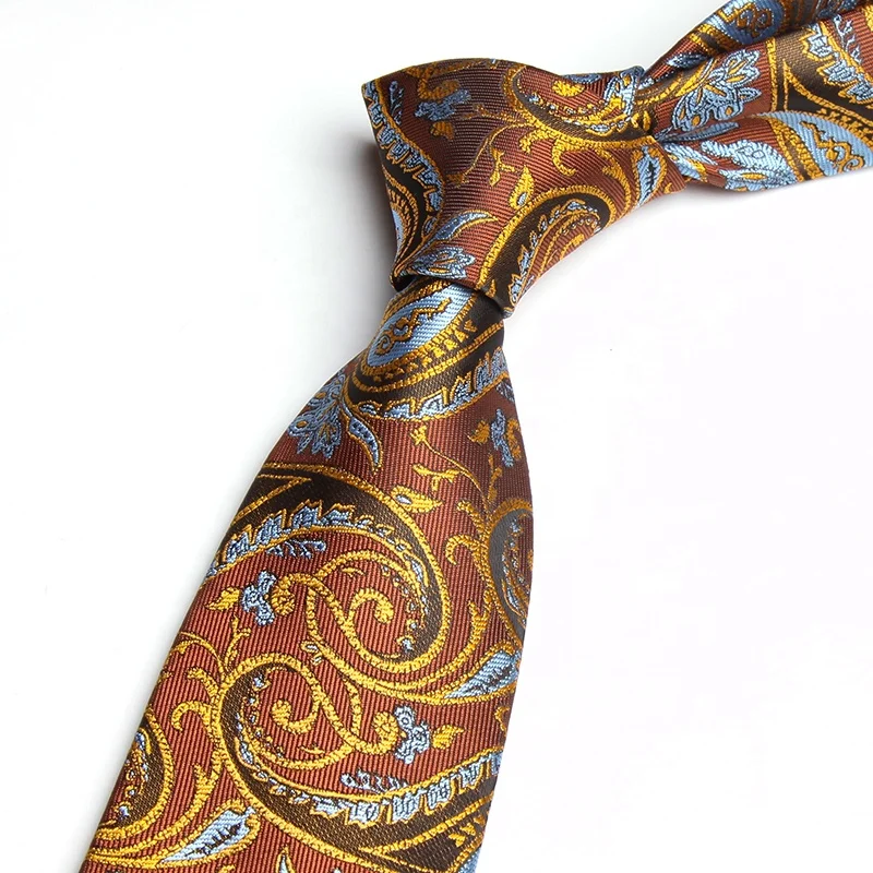 8cm New arrival mens luxury business paisley necktie brown fashion microfiber ascot tie for men