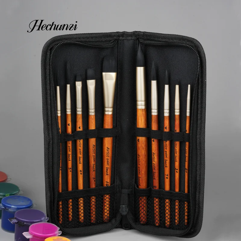 Hechunzi 15 Pieces Set Detail Paint Brushes For Oil Watercolor Acrylic Gouache Artist Painting Nylon Hair Wooden Handle