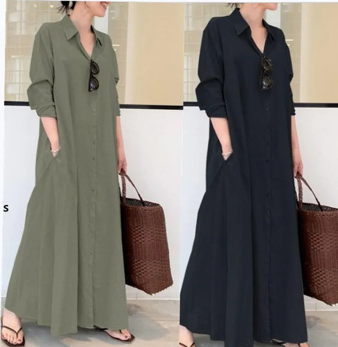 New simple loose casual fresh breeze modern shirt sleeve beautiful long dresses women muslim
