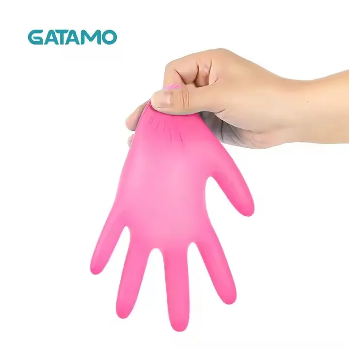 BG121 Wholesale 100 pcs box chemical exam nitrile gloves powder free guantes de nitrilo rosa pink disposable nitrile gloves