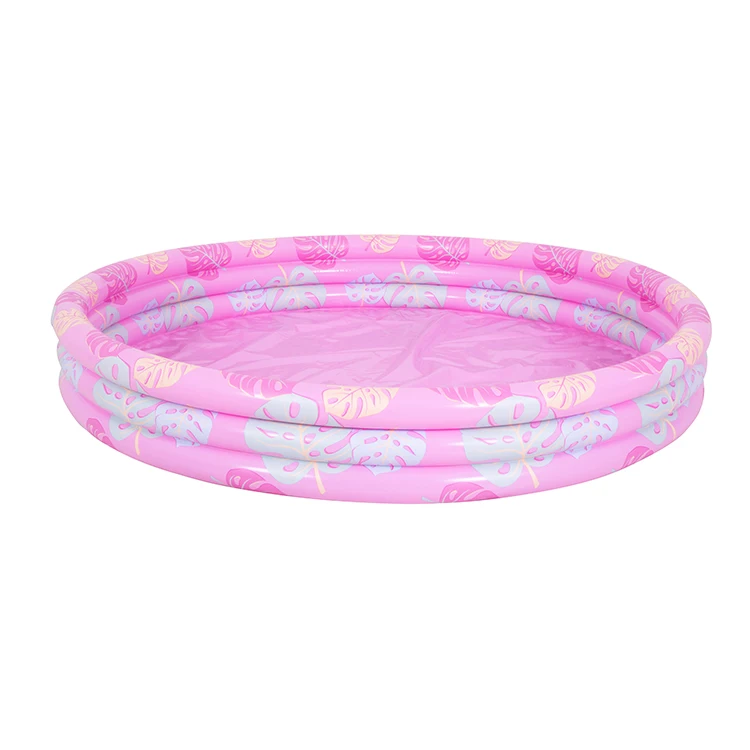 3 Rings Pink Plant Printing Inflatable Circular Water Pool Kids Round Swimming Pool