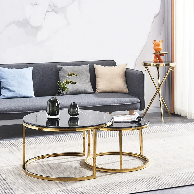 Living room furniture luxury gold round marble table tops centre coffee table