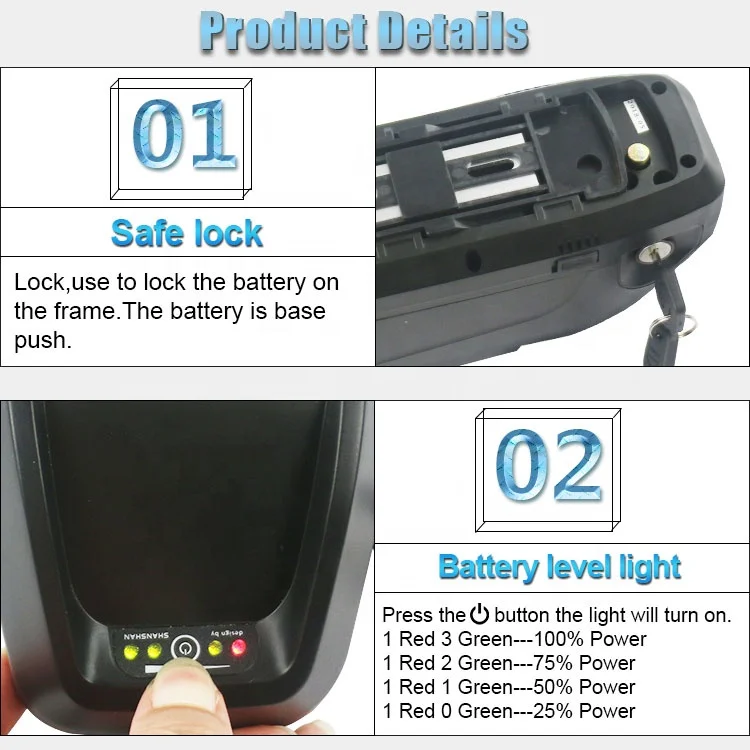 
Rechargeable 18650 Li ion Batteries 36V 48V 52V Hailong Max Ebike Battery Packs for 8FUN BBSHD 1000W Motor Kit 