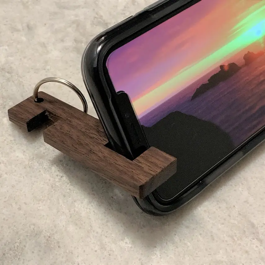 Wooden Key Ring Mobile Phone Stand Portable Key Chain Phone Holders