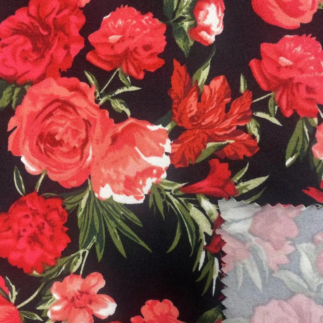 One Side Peach Floral Print 95%Poly 5%Spandex Single Jersey Fabric For T-Shirt Clothing