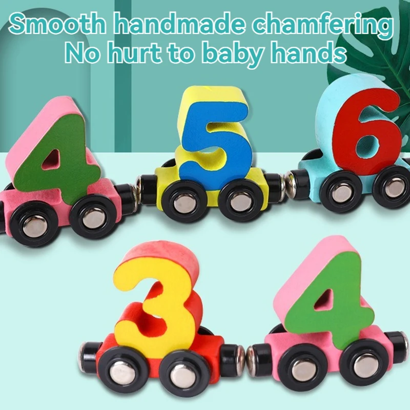 Wholesale baby wooden cartoon dinosaur magnetic alphabet digital assembly and dragging animal train blocks set toy car
