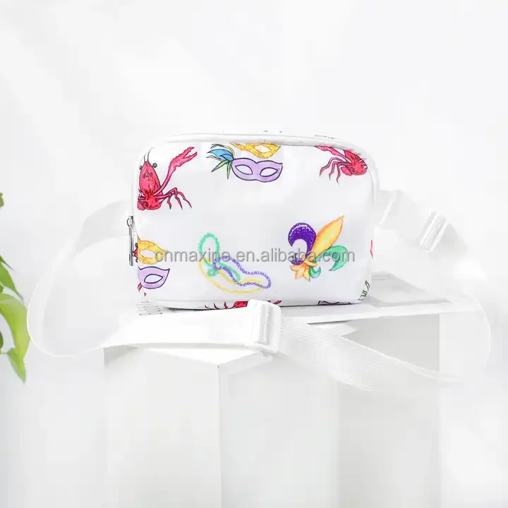 Maxine Customized Kids Belt Bag Popular Mardi Gras Mask Pattern Waterproof Kids Adjustable Belt bag