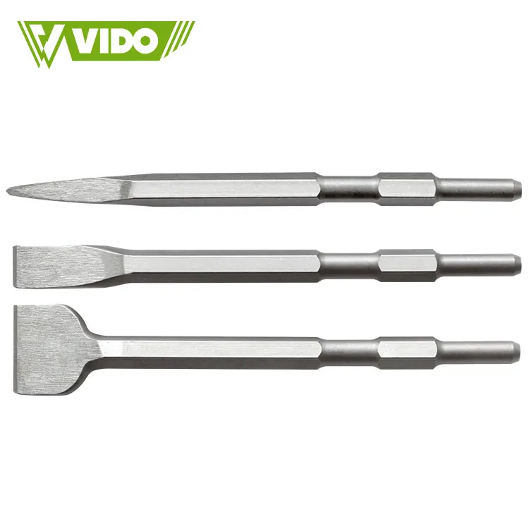 VIDO SDS high quality and hot sales chrome rigid wide stone 40Cr 17*50mm demolit  Hex shank mason Chisel Steel